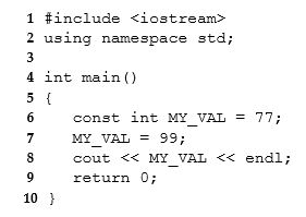 <strong>Which line in the following program will cause a compiler error? </strong> A)6 B)8 C)9 D)7
