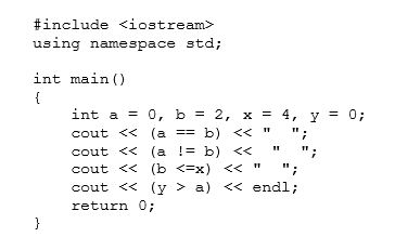<strong>What will the following program display?  </strong> A)0 1 1 0 B)0 0 1 0 C)1 1 0 1 D)1 0 0 1 E)None of these <div style=padding-top: 35px> 