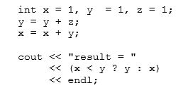 <strong>Given the following code segment, what is output after result = ?  </strong> A)0 B)1 C)2 D)3 E)None of these <div style=padding-top: 35px> 