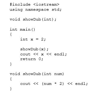 <strong>What is the output of the following program? </strong> A) 2 2 B) 4 2 C) 2 4 D) 4 4