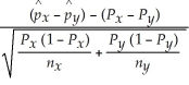 <strong>Consider a standard model with a random sample of n<sub>x</sub> observations from a population with a proportion P<sub>x</sub> of successes and a second independent random sample of n<sub>y</sub> observations from a population with a proportion P<sub>y</sub> of successes.Which of the following formulas illustrates normally distributed random variables when testing the difference between two population proportions?</strong> A)Z = B)Z = C)Z = D)Z =