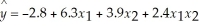 THE NEXT QUESTIONS ARE BASED ON THE FOLLOWING INFORMATION: Assume that x<sub>1</sub> is a continuous variable and x<sub>2</sub> is a dummy variable with a value of 0 or 1. -What are the model constant and the slope coefficient of x<sub>1</sub> when x<sub>2</sub><sub> </sub>equals 1 in the equation ?