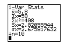 <strong>Which number on the screen below is the sample standard deviation of the data? </strong> A) 2.82 B) 5.8 C) 408 D) 2.67
