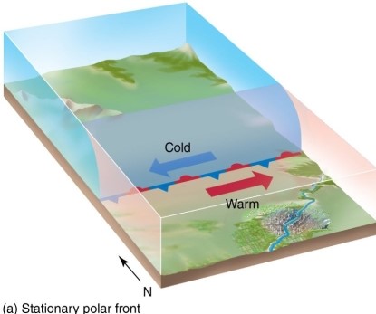 <strong>According to the polar front theory,the stationary front </strong> A)will change into cold and warm fronts. B)will change into a cold front. C)will change into a warm front. D)will persist until the cyclone dissipates.