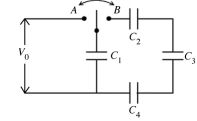 <strong>The four identical capacitors in the circuit shown in the figure are initially uncharged. Let the charges on the capacitors be Q<sub>1</sub>, Q<sub>2</sub>, Q<sub>3</sub>, and Q<sub>4</sub> and the potential differences across them be V<sub>1</sub>, V<sub>2</sub>, V<sub>3</sub>, and V<sub>4</sub>. The switch is thrown first to position A and kept there for a long time. It is then thrown to position B. Which of the following conditions is true with the switch in position B? </strong> A) V<sub>1</sub> = V<sub>2</sub> = V<sub>3</sub> = V<sub>4</sub> B) V<sub>1</sub> = V<sub>0</sub> C) V<sub>1</sub> + V<sub>2</sub> + V<sub>3</sub> + V<sub>4 </sub>= V<sub>0</sub> D) Q<sub>1</sub> = 3 Q<sub>2</sub> E) Q<sub>1</sub> = Q<sub>2</sub>