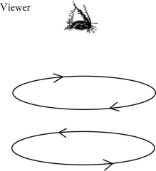<strong>A ring with a clockwise current (as seen from above the ring) is situated with its center directly above another ring, which has a counter-clockwise current, as shown in the figure. In what direction is the net magnetic force exerted on the top ring? </strong> A) upward B) downward C) to the right D) to the left E) The net force is zero.