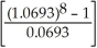 a) FV<sub>n</sub> = 3650.00   = 3650.00(10.2339355) = $37 354.00   b) Contribution = 8(3650.00) = $29 200.00 c) Interest = 52219.77 - 29200.00 = $23 019.77