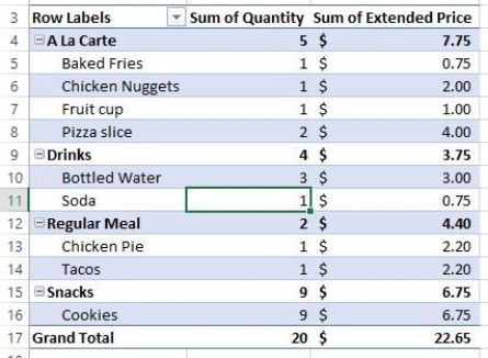 Match the Fields used below with the appropriate areas to make this Pivot Table. Refer to the PivotTable above: