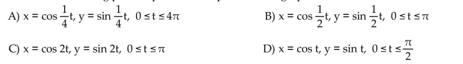 Provide an appropriate response. Which of the following pairs of parametric equations will graph a semicircle?  <div style=padding-top: 35px> 