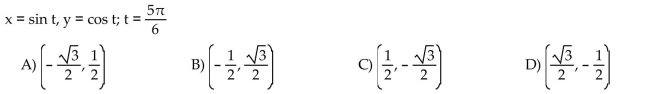 Considering the given value of t, choose the ordered pair that lies on the graph of the given pair of parametric equations.  <div style=padding-top: 35px> 
