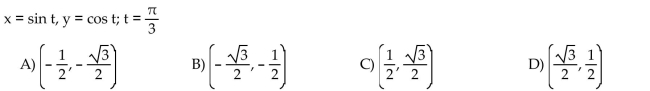 Considering the given value of t, choose the ordered pair that lies on the graph of the given pair of parametric equations.  <div style=padding-top: 35px> 