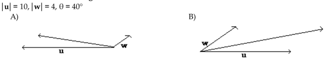 Sketch the vectors u and w with angle between them and sketch the resultant.  <div style=padding-top: 35px> 