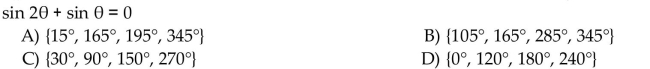 Solve the equation for solutions in the interval [0°, 360°). Round to the nearest degree.  <div style=padding-top: 35px> 