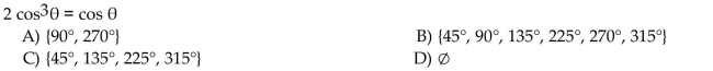 Solve the equation in the interval [0°, 360°). Give solutions to the nearest tenth, if necessary.  <div style=padding-top: 35px> 
