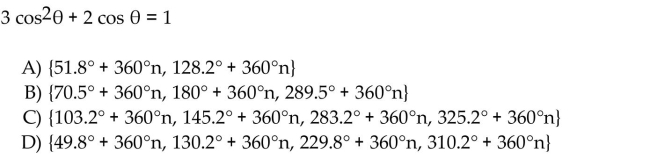 Solve the equation (x in radians and in degrees) for all exact solutions where appropriate. Round approximate answers in radians to four decimal places and approximate answers in degrees to the nearest tenth.  <div style=padding-top: 35px> 