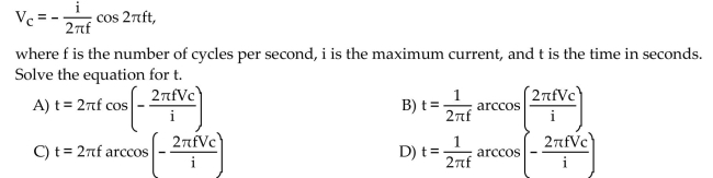 Solve the problem. In the study of alternating electric current, capacitive voltage is given by  <div style=padding-top: 35px> 