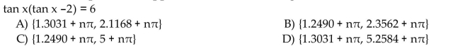 Solve the equation (x in radians and in degrees) for all exact solutions where appropriate. Round approximate answers in radians to four decimal places and approximate answers in degrees to the nearest tenth.  <div style=padding-top: 35px> 