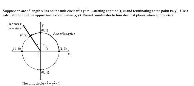 <strong>  s = -6.2</strong> A)(-0.9965, -0.0831) B)(0.9965, -0.0831) C)(0.9965, 0.0831) D)(°°°, 0.9965) <div style=padding-top: 35px> 