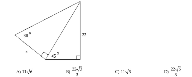 Solve the problem. Find the exact value of x in the figure.  <div style=padding-top: 35px> 