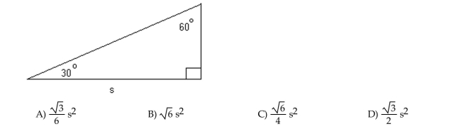 Solve the problem. Find a formula for the area of the figure in terms of s.  <div style=padding-top: 35px> 