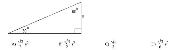 Solve the problem. Find a formula for the area of the figure in terms of s.  <div style=padding-top: 35px> 