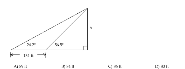 Solve the problem. Find h as indicated in the figure. Round to the nearest foot.  <div style=padding-top: 35px> 
