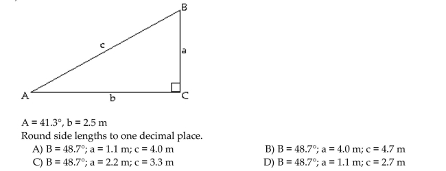 Solve the right triangle. If two sides are given, give angles in degrees and minutes.  <div style=padding-top: 35px> 