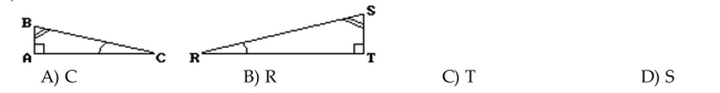 The triangles are similar. Find the angle or side that corresponds to the given angle or side in the other triangle. C