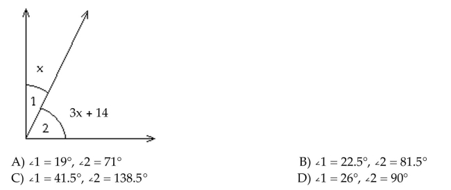 Identify the name of the angles labeled in the figure. ∠1 and ∠2 are complementary angles. What are the measures of the two angles?
