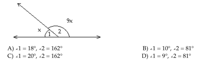 Identify the name of the angles labeled in the figure. ∠1 and ∠2 are supplementary angles. What are the measures of the two angles?