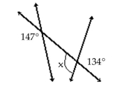 <strong>Classify the triangle as acute, right, or obtuse and as equilateral, isosceles, or scalene. </strong> A) 147° B) 134° C) 46° D) Not enough information to solve