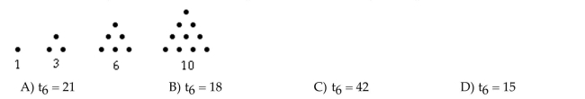Solve the problem using inductive reasoning. Find the 6th triangular number that corresponds to the following dot sequence.  <div style=padding-top: 35px> 