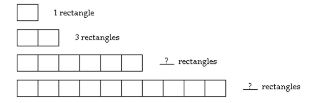 Solve the problem using inductive reasoning. How many rectangles are there in the last two figures?  <div style=padding-top: 35px> 