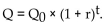 Provide an appropriate response. The population of a town with an initial population of 64,546 is decreasing at a rate of 3.7% per year. Create an exponential function of the form Q