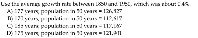 Use the given growth rate to find the approximate doubling time and to predict the population in 50 years of a growingsuburban town (based on a current population of 100,000).