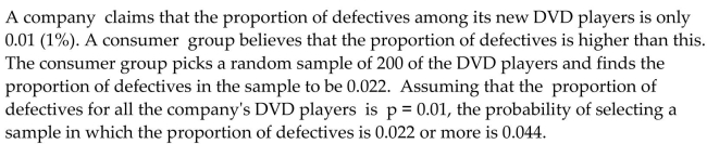 The result of a hypothesis is described in terms of the probability of obtaining a particular sample. Use the given contextto formulate the null and alternative hypotheses. Discuss whether the sample provides evidence for rejecting the nullhypothesis.
