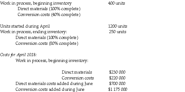 Answer the following questions using the information below: The Townsend Tractor Company manufactures small garden tractors on a highly automated assembly line.Its costing system uses two cost categories,direct materials and conversion costs.Each tractor must pass through the Assembly Department and the Testing Department.Direct materials are added at the beginning of the production process. Conversion costs are allocated evenly throughout production.Townsend Tractor uses weighted-average costing. Data for the Assembly Department for April 2018 are: -What amount of direct materials costs are assigned to the ending Work-in-Process account for April?