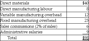 Answer the following question(s)using the information below.The West Company manufactures several different products.Unit costs associated with Product ORD203 are as follows: -What are the variable costs per unit associated with Product ORD203?