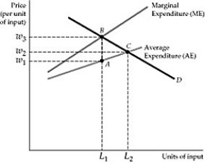 <strong> Figure 14.3.1 Refer to Figure 14.3.1 above. The price paid in this market equals:</strong> A) w<sub>1</sub>. B) w<sub>2</sub>. C) w<sub>3</sub>. D) the same as the competitive price.