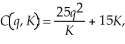 Spacely Sprockets' short-run cost curve is: where q is the number of Sprockets produced and K is the number of robot hours Spacely hires. Currently, Spacely hires 10 robot hours per period. The short-run marginal cost curve is: If Spacely receives $250 for every sprocket he produces, what is his profit maximizing output level? Calculate Spacely's profits.