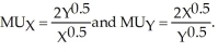 Janice Doe consumes two goods, X and Y. Janice has a utility function given by the expression: U = 4X<sup>0.5</sup>Y<sup>0.5</sup>. So, The current prices of X and Y are 25 and 50, respectively. Janice currently has an income of 750 per time period. a. Write an expression for Janice's budget constraint. b. Calculate the optimal quantities of X and Y that Janice should choose, given her budget constraint. Graph your answer. c. Suppose that the government rations purchases of good X such that Janice is limited to 10 units of X per time period. Assuming that Janice chooses to spend her entire income, how much Y will Janice consume? Construct a diagram that shows the impact of the limited availability of X. Is Janice satisfying the usual conditions of consumer equilibrium while the restriction is in effect? d. Calculate the impact of the ration restriction on Janice's utility.
