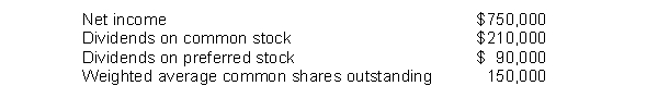 Benedict Corporation reports the following information: Benedict should report earnings per share of