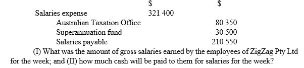 ZigZag Pty Ltd made the following journal entry to accrue payroll for the week ended 28 February. dr. Cr.
