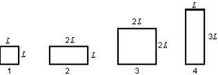 <strong>The diagram shows four rectangular plates and their dimensions. All are made of the same material. The temperature now increases. Of these plates: </strong> A) the vertical dimension of plate 1 increases the most and the area of plate 1 increases the most B) the vertical dimension of plate 2 increases the most and the area of plate 4 increases the most C) the vertical dimension of plate 3 increases the most and the area of plate 1 increases the most D) the vertical dimension of plate 4 increases the most and the area of plate 3 increases the most E) the vertical dimension of plate 4 increases the most and the area of plate 4 increases the most