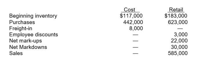 Use the following information for questions Toby Co.uses the retail inventory method.The following information is available for the current year. -If the ending inventory is to be valued at approximately lower of average cost and market, the calculation of the cost ratio should be based on cost and retail of