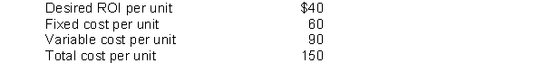 <strong>Bryson Company has just developed a new product.The following data are available for this product:   The target selling price for this product is</strong> A)$190. B)$150. C)$130. D)$100. <div style=padding-top: 35px> 