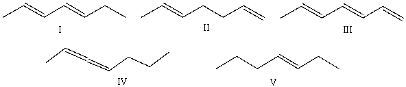 <strong>Which of the following compounds is an isolated diene? </strong> A) I B) II C) III D) IV E) V
