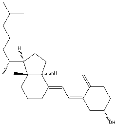Vitamin D<sub>3</sub> has the following structure. Classify the \pi bonds in vitamin D<sub>3</sub> as conjugated, cumulated or isolated.