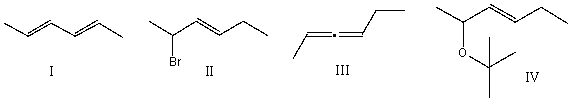 <strong>Predict the product for the following reaction. </strong> A) I B) II C) III D) IV E) both I & III