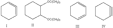 <strong>Predict the product for the following reaction. </strong> A) I B) II C) III D) IV E) both I & III
